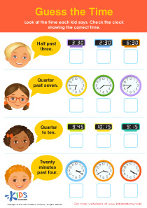 Guess the Time Worksheet: Free Printout for Children
